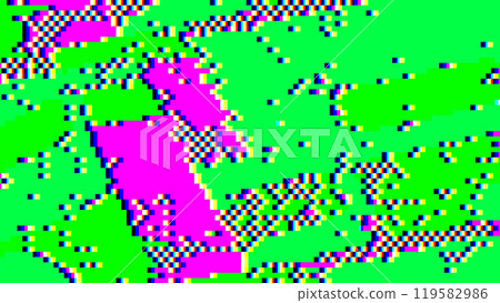 Abstract pixelated glitch art in bright green and pink with blocky 8 bit pattern Abstract pixelated glitch art in bright green and pink with blocky 8 bit pattern 119582986