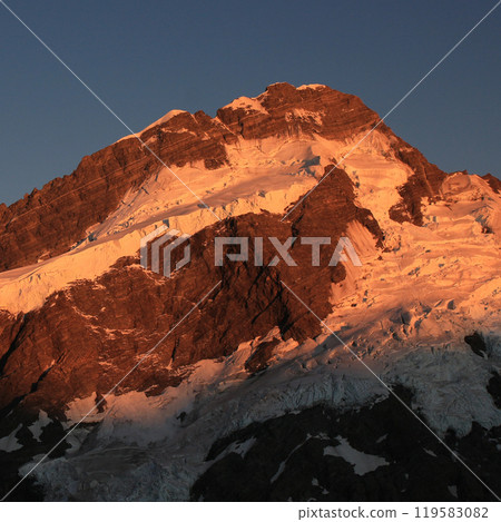 Mount Sefton in golden morning light, New Zealand. Mount Sefton in golden morning light, New Zealand. 119583082