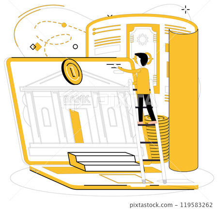 Online loan vector illustration. In electronic dance transactions, online loans is lead partner, guiding steps The digital currency waltzes through cyberspace, orchestrated by melodies online loans 119583262