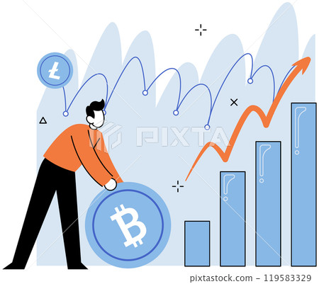 Person working with digital technology bitcoin, remote office statistical analysis. Businessman or freelancer searching for information with data diagram and chart. Technical analysis research concept 119583329