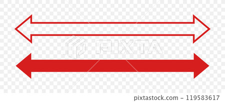Straight Long Arrow. Dual double ended arrow. Navigation element. Vector flat illustration. Red pointing isolated on transparent background Straight Long Arrow. Dual double ended arrow. Navigation element. Vector flat illustration. Red pointing isolated on transparent background 119583617