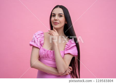 Waist up of a beautiful young woman in pink Waist up of a beautiful young woman in pink 119583804