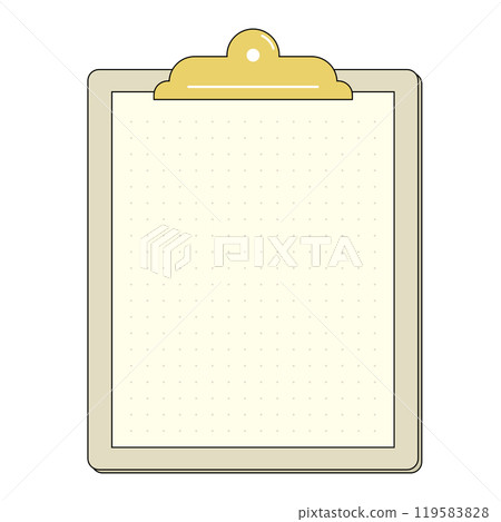A simple clipboard frame illustration. A memo paper with a paper clipped on a board with a large clip. 119583828