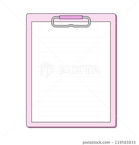 A simple clipboard frame illustration. A memo paper with a paper clipped on a board with a large clip. 119583833