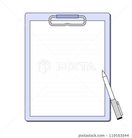 Illustration of a pen on a clipboard. A frame with copy space for text. 119583844