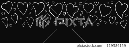 Hand drawn Valentines heart with chalk, crayon, grunge texture banner. Vector stoke illustration isolated on black background for decoration template wedding greeting card, invitation, menu. EPS10 Hand drawn Valentines heart with chalk, crayon, grunge texture banner. Vector stoke illustration isolated on black background for decoration template wedding greeting card, invitation, menu. EPS10 119584139
