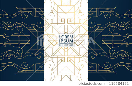 Vector set of korean patterns, geometric gold design, retro line abstract backgrounds. Banners, brochures, flyers luxury illustration with swirls and clouds. Vector set of korean patterns, geometric gold design, retro line abstract backgrounds. Banners, brochures, flyers luxury illustration with swirls and clouds. 119584151