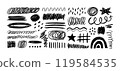 Crayon Pencil Scribble Textures and Shapes. Children's Charcoal Hand Drawn Doodle Scratches. Vector Elements of Waves, Squiggles, Circles, Lines, Dots, Star, Scratches for Patterns, Templates, Design 119584535