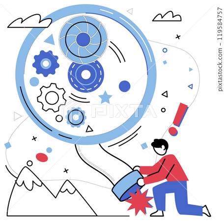 Logical analysis vector illustration. Practicality is lantern lighting path decision-making, fueled by flame logical analysis In gallery strategy, masterpieces success are curated under watchful eyes 119584757