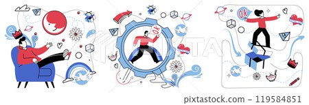 Thinking vector illustration. Creative brainstorming is playground where ideas frolic in garden thoughtful contemplation In symphony solving problems, intelligence plays lead role 119584851
