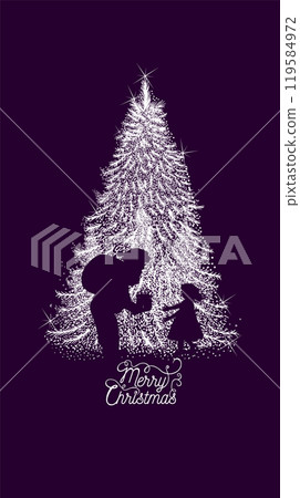 Santa gives a girl a present. Christmas card. Happy New Year . hand drawing. Not AI, Vector illustrations. 119584972