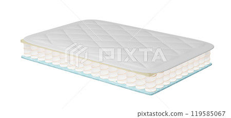 3d layered sheet material mattress with air fabric, pocket springs, natural latex isolated. 3d render illustration 119585067