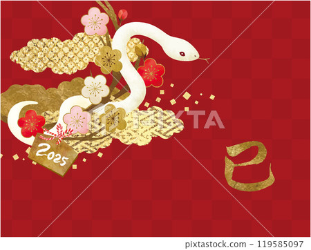 New Year's material with plum blossoms, gold clouds and a white snake New Year's material with plum blossoms, gold clouds and a white snake 119585097