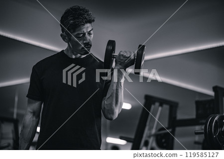 在健身房用啞鈴訓練的人 119585127