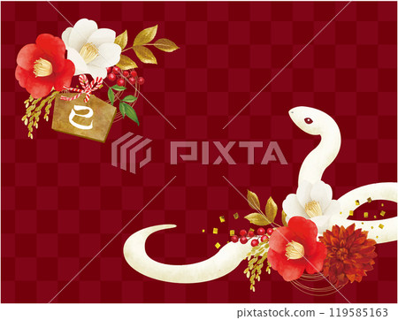 紅白山茶花白蛇新年賀卡材料 紅白山茶花白蛇新年賀卡材料 119585163