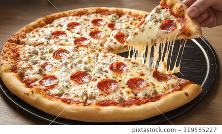 Delicious cheese pizza slices 119585227