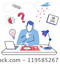 Thinking vector illustration. Imagination is butterfly, fluttering in meadow thoughtful contemplation and creative thinking Thoughtful analysis is maestro, conducting symphony information 119585267