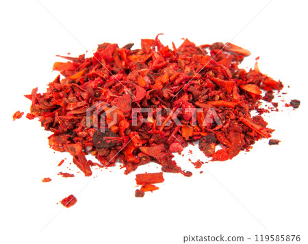 Dried tomato and paprika spice aroma powder isolated on the white background 119585876