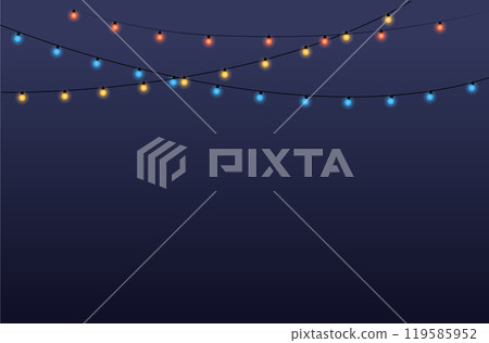 The lantern shines at night. The garland in the sky will light up. celebration and light. 119585952