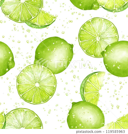 Seamless pattern with limes. Hand drawn vibrant background. Seamless pattern with limes. Hand drawn vibrant background. 119585963