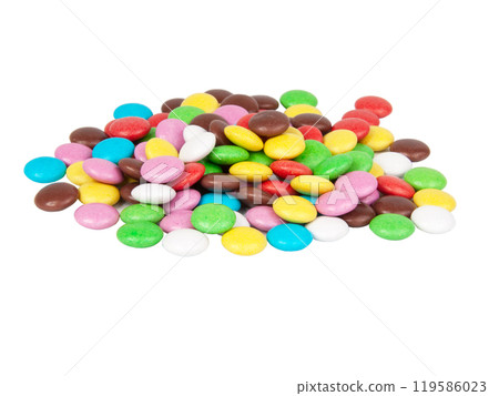 chocolate dragee in multicolor glaze isolated on the white background 119586023