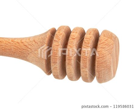 Vintage honey wooden spoon isolated on the white background 119586031