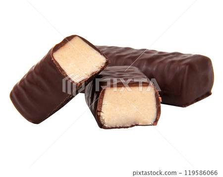 Chocolate sweets with filling praline isolated on the white Chocolate sweets with filling praline isolated on the white 119586066