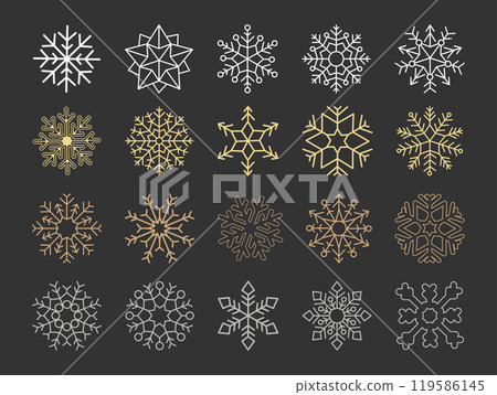 Snowflake. The snow icon. A design element for Christmas and New Year's design. Template for the design of postcards, posters and creative ideas Snowflake. The snow icon. A design element for Christmas and New Year's design. Template for the design of postcards, posters and creative ideas 119586145