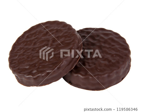 Chocolate sandwich cookies isolated on the white 119586346