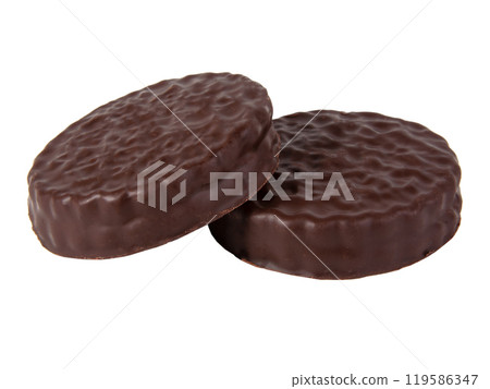 Chocolate sandwich cookies isolated on the white 119586347