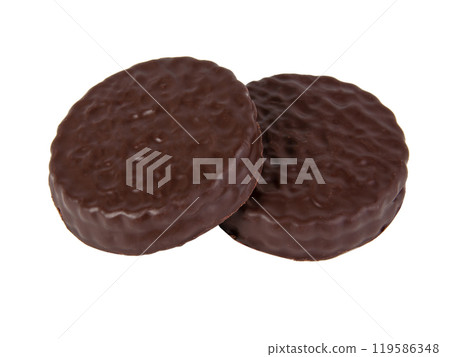 Chocolate sandwich cookies isolated on the white 119586348