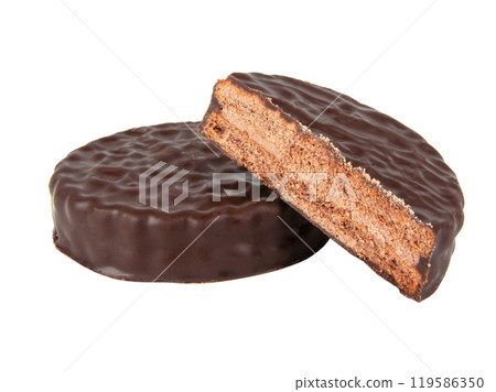 Chocolate sandwich cookies isolated on the white 119586350