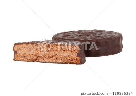 Chocolate sandwich cookies isolated on the white 119586354