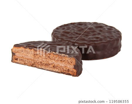 Chocolate sandwich cookies isolated on the white Chocolate sandwich cookies isolated on the white 119586355
