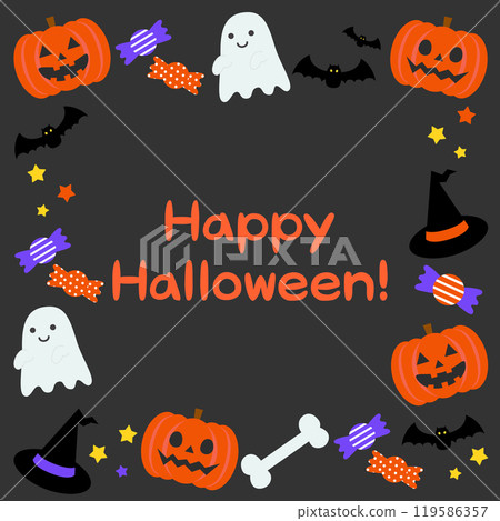 Cute Halloween black frame background vector illustration material [with text] [square] 119586357
