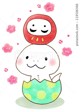 Snake with a Daruma doll on its head Snake with a Daruma doll on its head 119586366