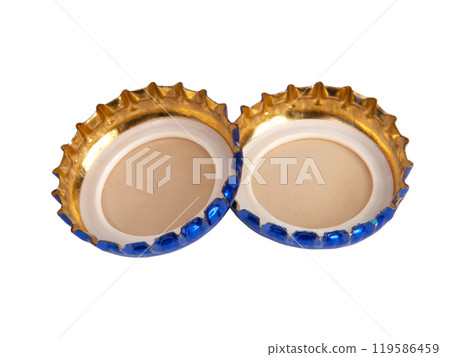 Metallic blue beer bottle cap isolated on the white Metallic blue beer bottle cap isolated on the white 119586459