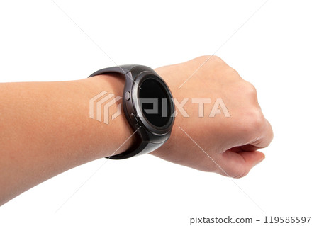 Black watch smart on hand isolated on the white Black watch smart on hand isolated on the white 119586597