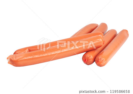 Tasty sausage appetizer isolated on the white Tasty sausage appetizer isolated on the white 119586658