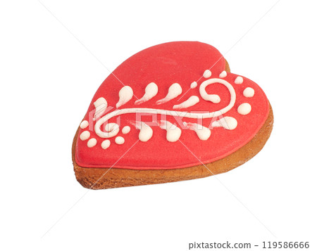 Decorative homemade gingerbread heart isolated on the white 119586666