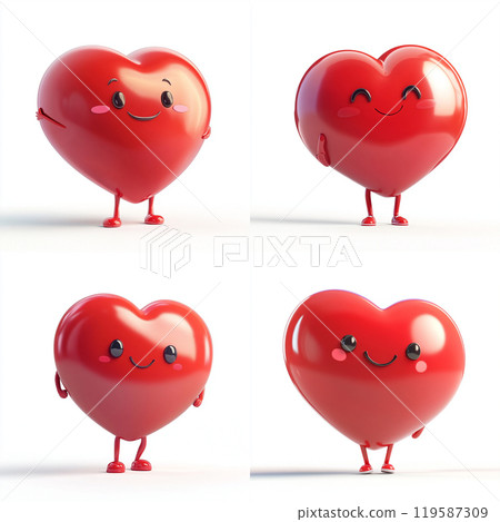 3D Cartoon Cute Funny Heart Isolated on White Background 119587309