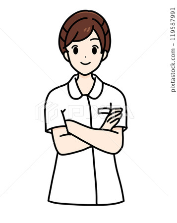 Female nurse standing pose, upper body, arms crossed 119587991
