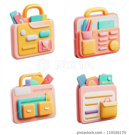 3D Cartoon School Bag Organizer Isolated on White Background 119588170