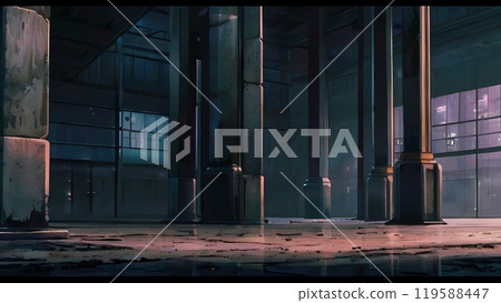 Game background: An unpopular horror game-style factory entrance with noticeable rust and cracks 119588447