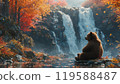 秋天風景中的熊在湖中休息 119588487