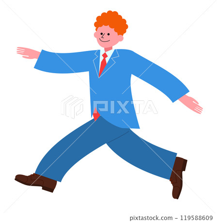 Illustration of a young man in a suit skipping happily 119588609