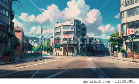 Game background: Rural street scenery in a modern city Game background: Rural street scenery in a modern city 119590005