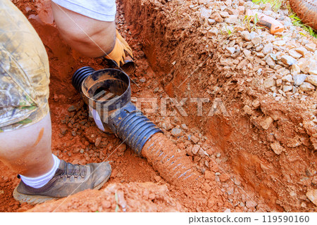 Underground storm sewer pipe needs to be replaced because it is damaged cannot collect rainwater Underground storm sewer pipe needs to be replaced because it is damaged cannot collect rainwater 119590160