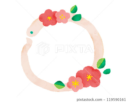 Cute watercolor snake and flower frame / 2025 Year of the Snake New Year's card material Cute watercolor snake and flower frame / 2025 Year of the Snake New Year's card material 119590161