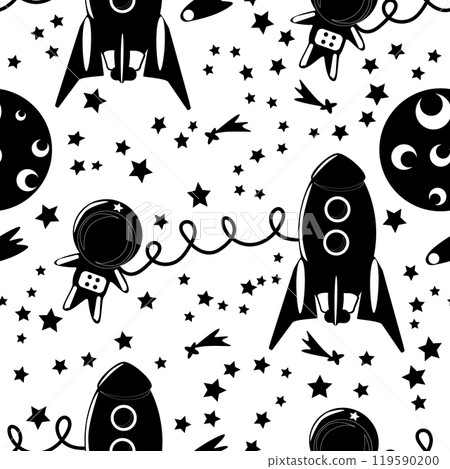 pattern black and white astronaut in space - Stock Illustration ...